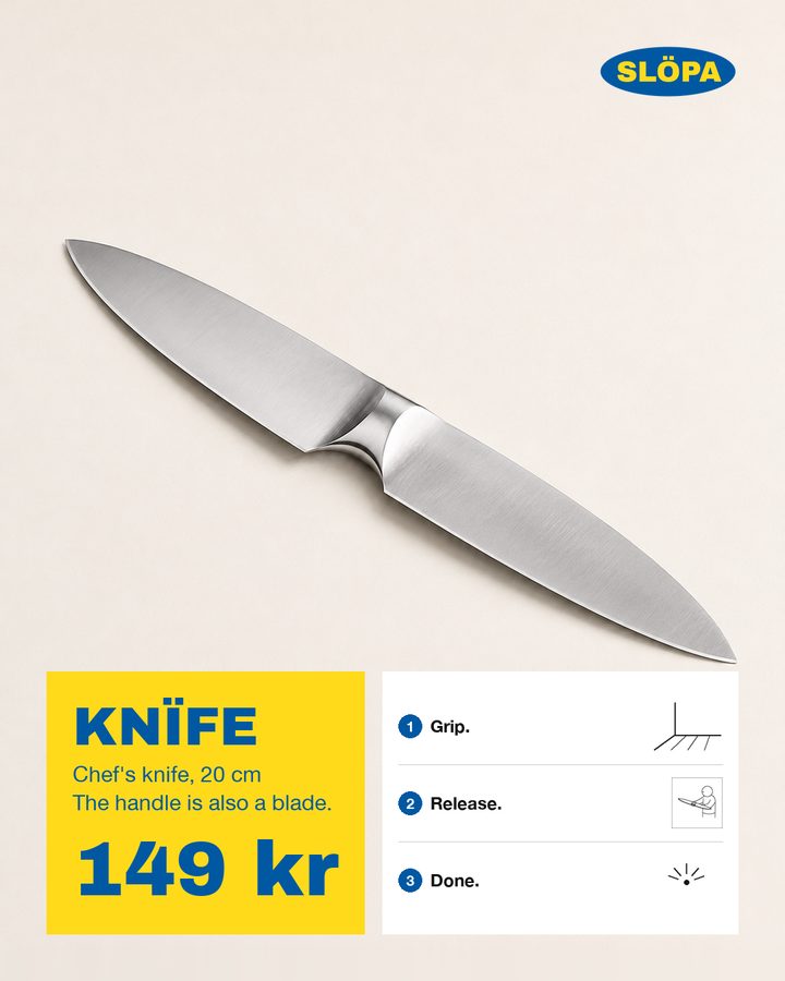 KNÏFE, Chef's knife, 20 cm. The handle is also a blade.