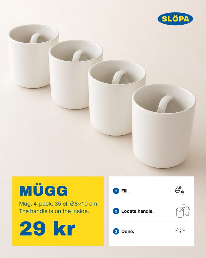 MÜGG, Mug, 4-pack, 35 cl. The handle is on the inside.