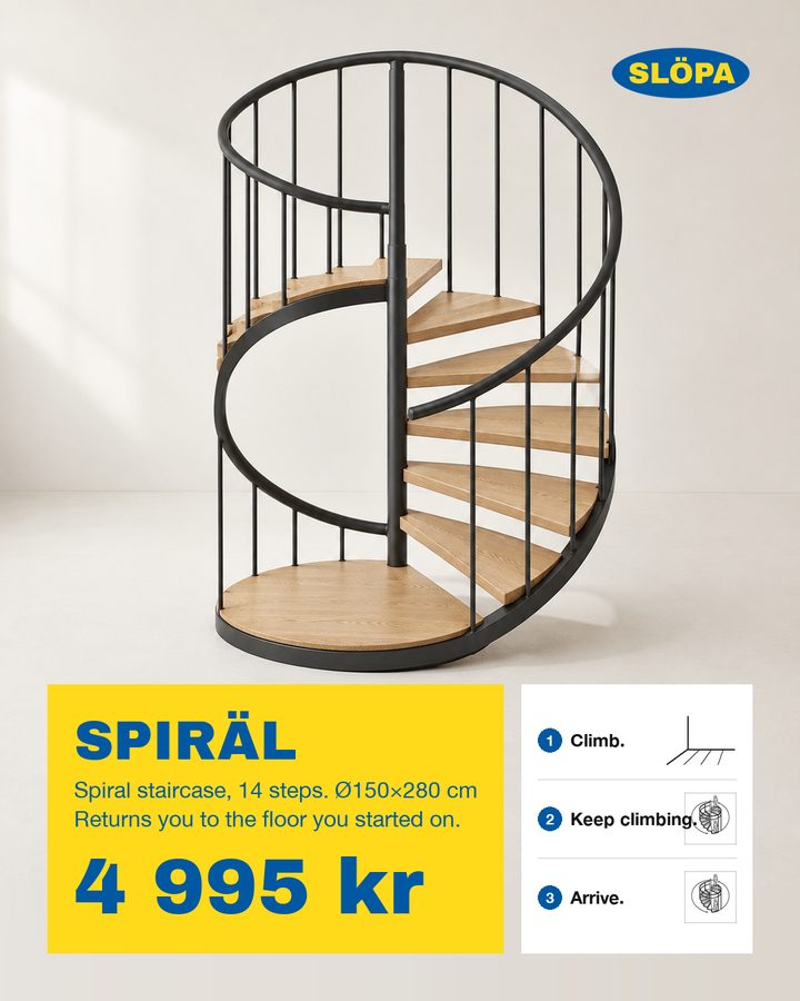 SPIRÄL, Spiral staircase, 14 steps. Returns you to the floor you started on.