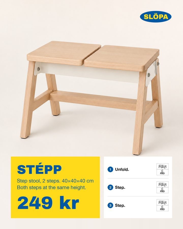 STÉPP, Step stool, 2 steps. Both steps at the same height.