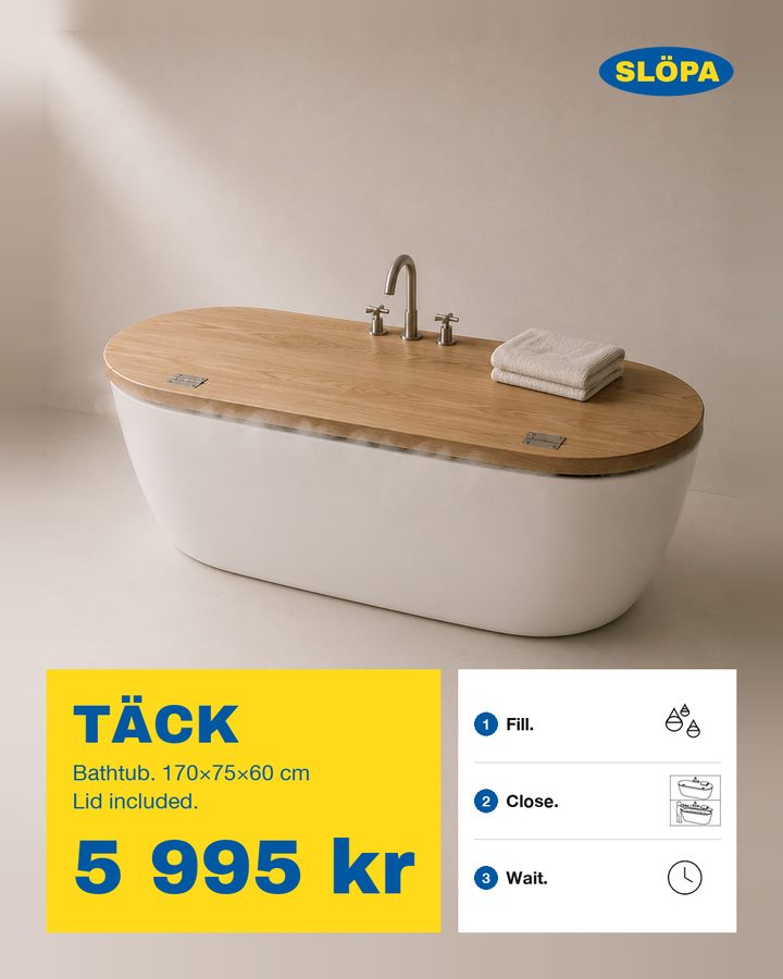 TÄCK, Bathtub, 170 cm. Lid included.