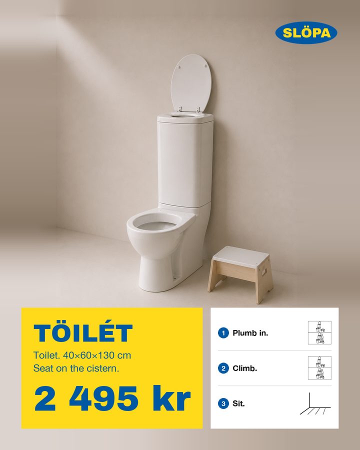 TÖILÉT, Toilet. Seat on the cistern.